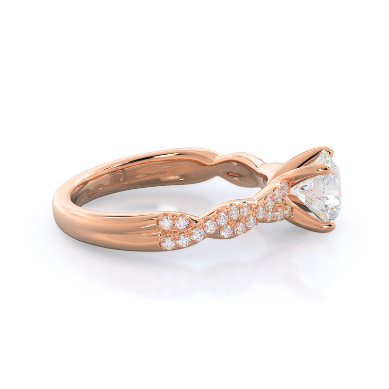 Winding Diamond Engagement Ring with Round Cut Diamond in 14KT Rose Gold view 3
