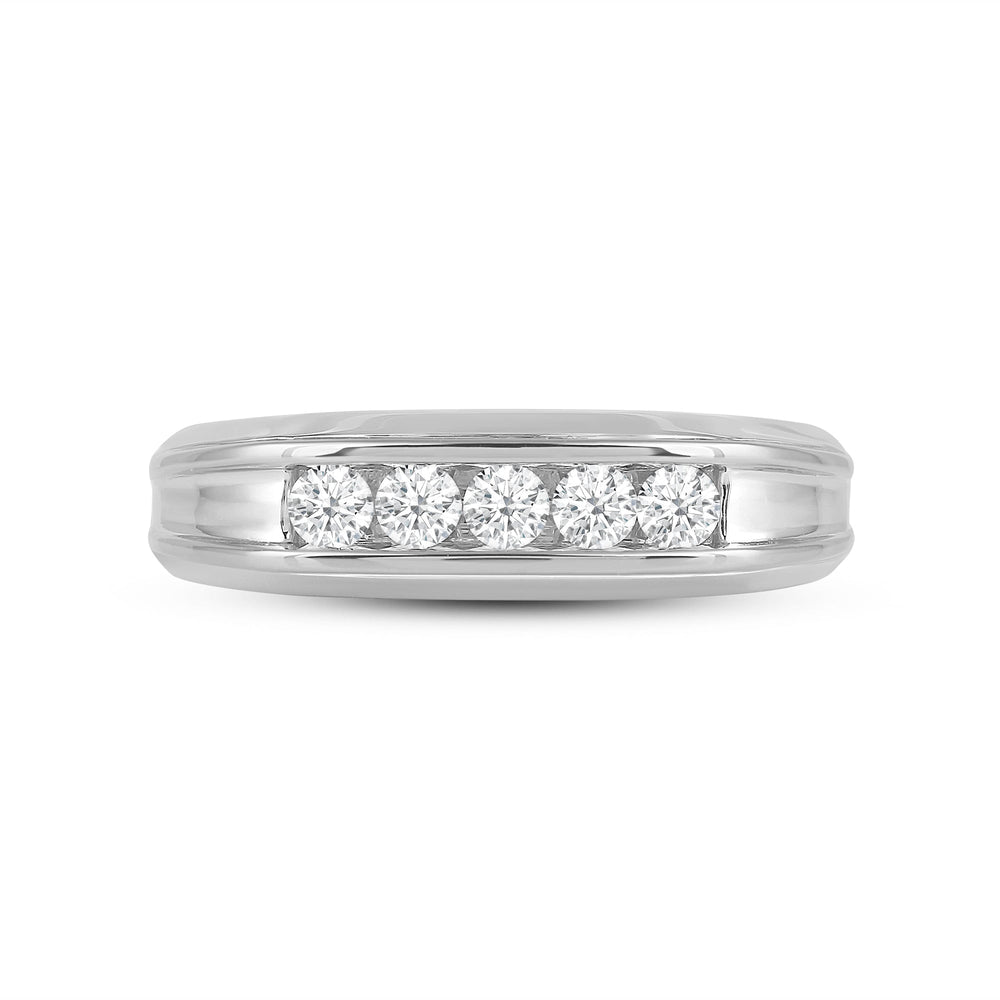 Two-Tone Channel Set 5 Stone Curved Diamond Ring with Platinum / Lab / 1/2 Cut Diamond in 14KT Platinum / Lab / 1/2 view 1
