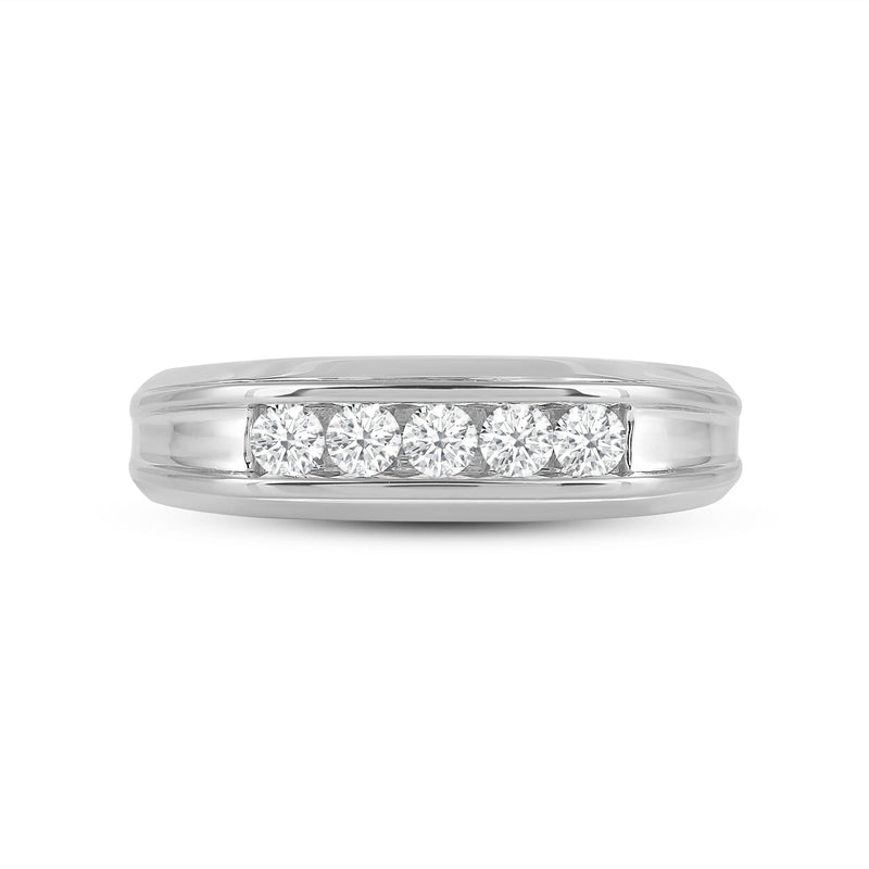 Two-Tone Channel Set 5 Stone Curved Diamond Ring