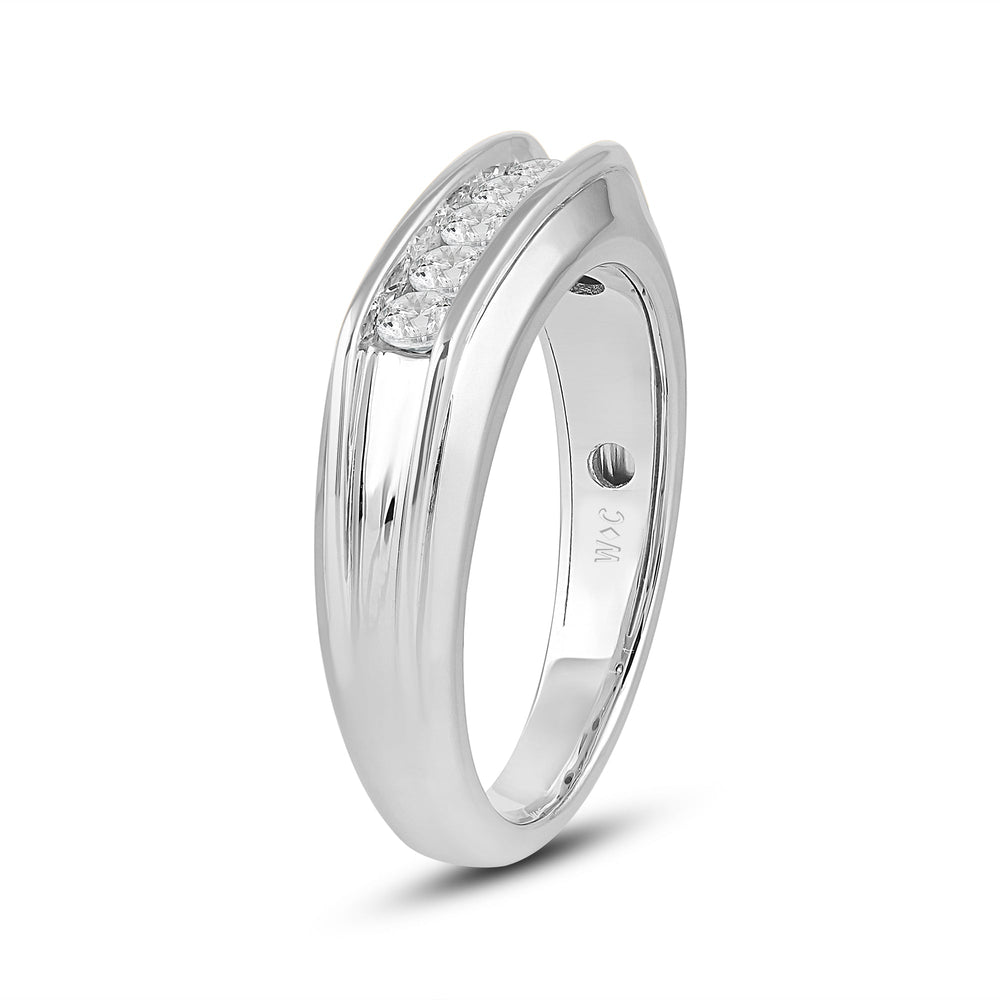 Two-Tone Channel Set 5 Stone Curved Diamond Ring with Platinum / Lab / 1/2 Cut Diamond in 14KT Platinum / Lab / 1/2 view 3
