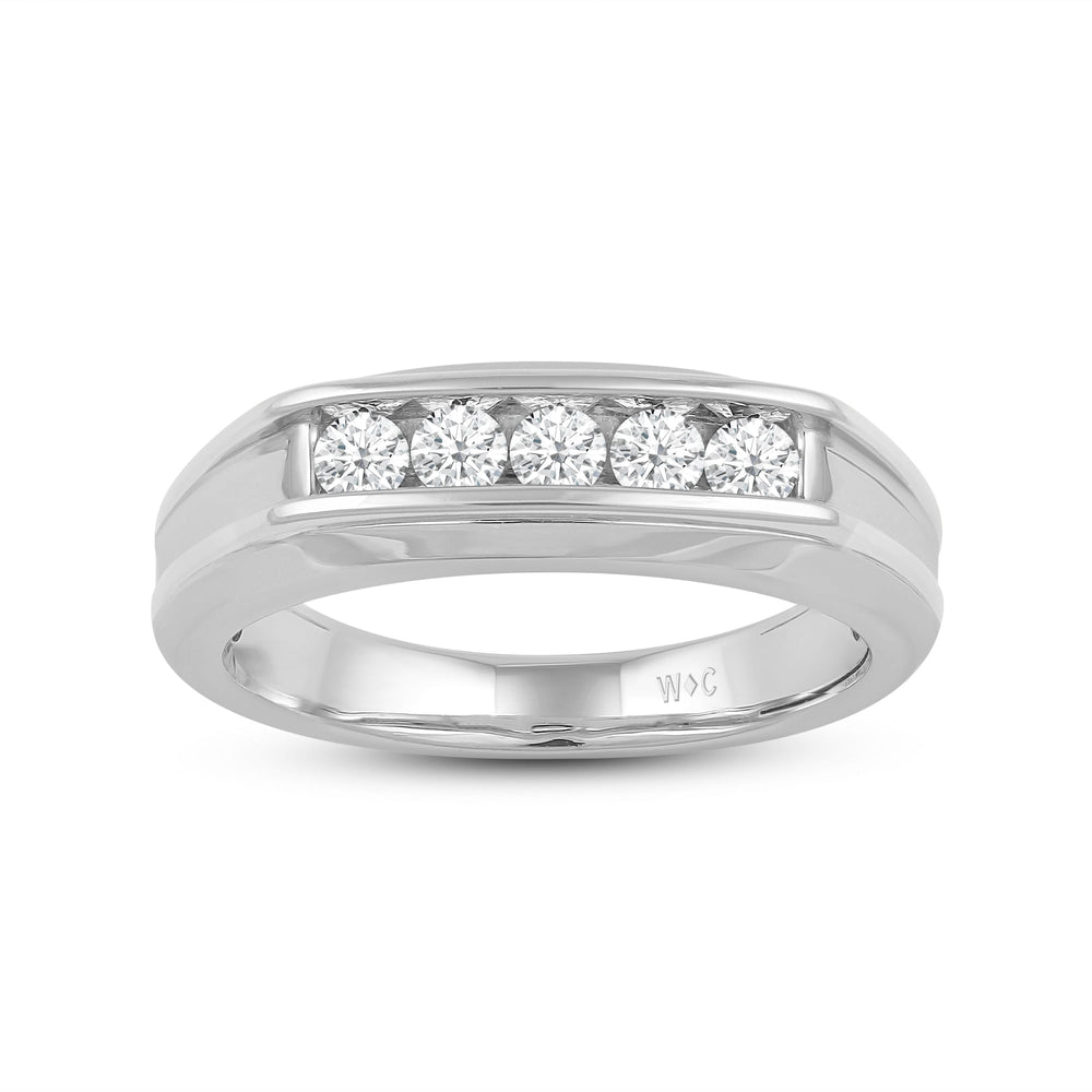 Two-Tone Channel Set 5 Stone Curved Diamond Ring with Platinum / Lab / 1/2 Cut Diamond in 14KT Platinum / Lab / 1/2 view 2
