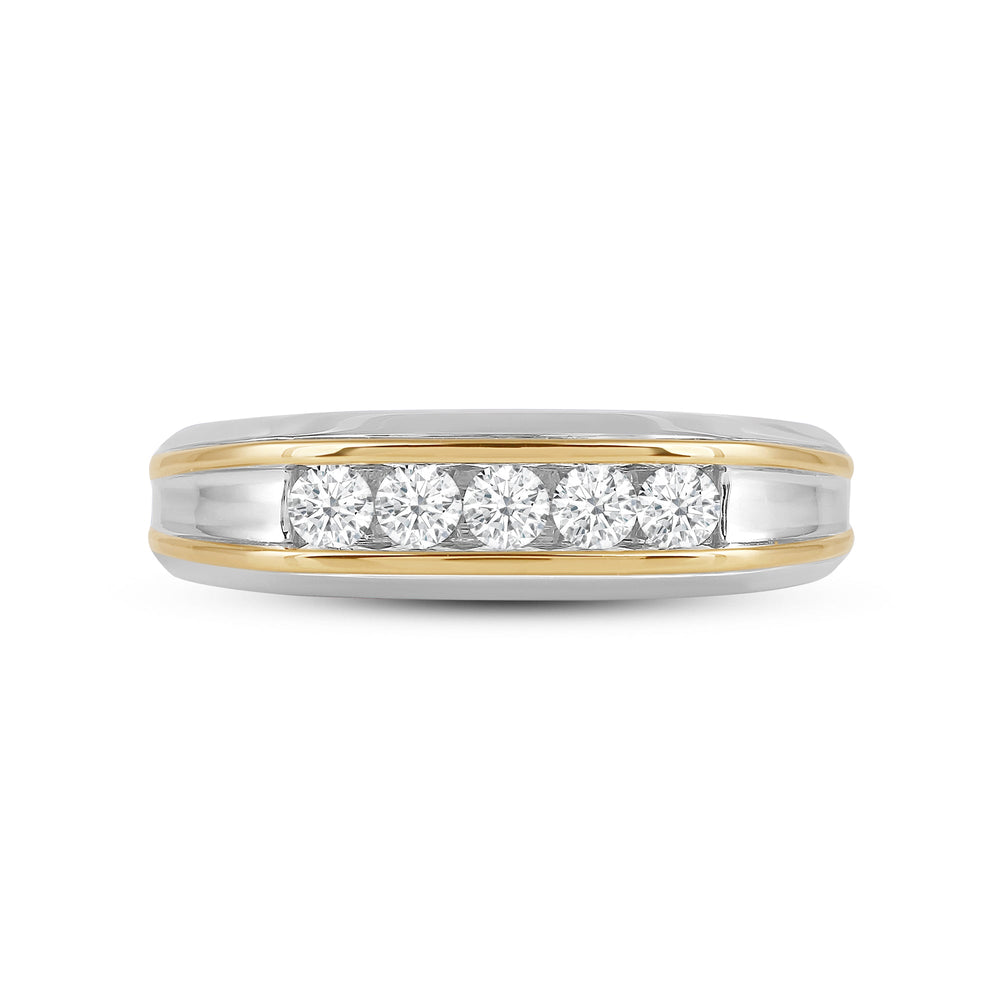 Two-Tone Channel Set 5 Stone Curved Diamond Ring with 18KT White & Yellow Gold / Lab / 1/2 Cut Diamond in 14KT White & Yellow Gold / Lab / 1/2 view 1
