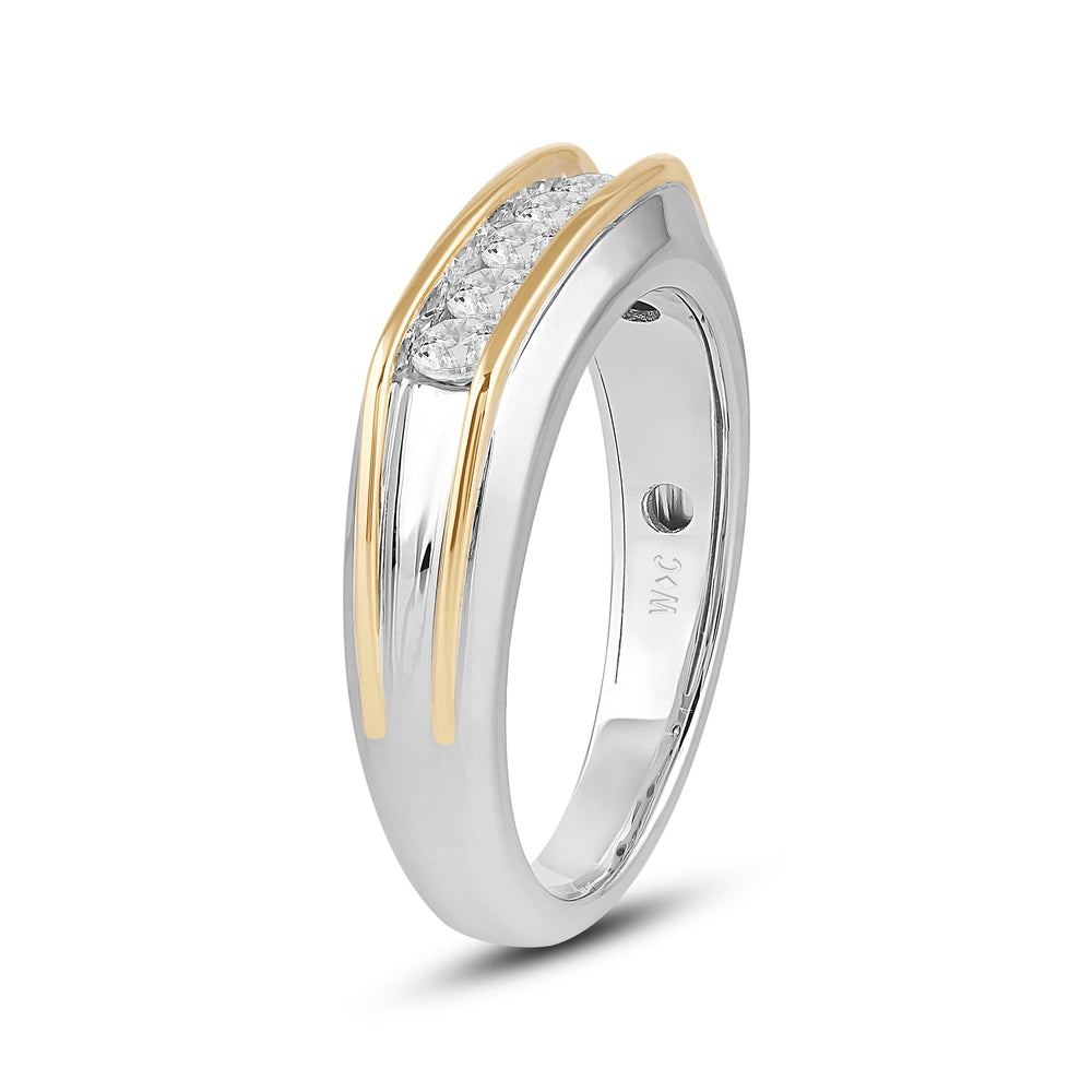 Two-Tone Channel Set 5 Stone Curved Diamond Ring with 18KT White & Yellow Gold / Lab / 1/2 Cut Diamond in 14KT White & Yellow Gold / Lab / 1/2 view 3
