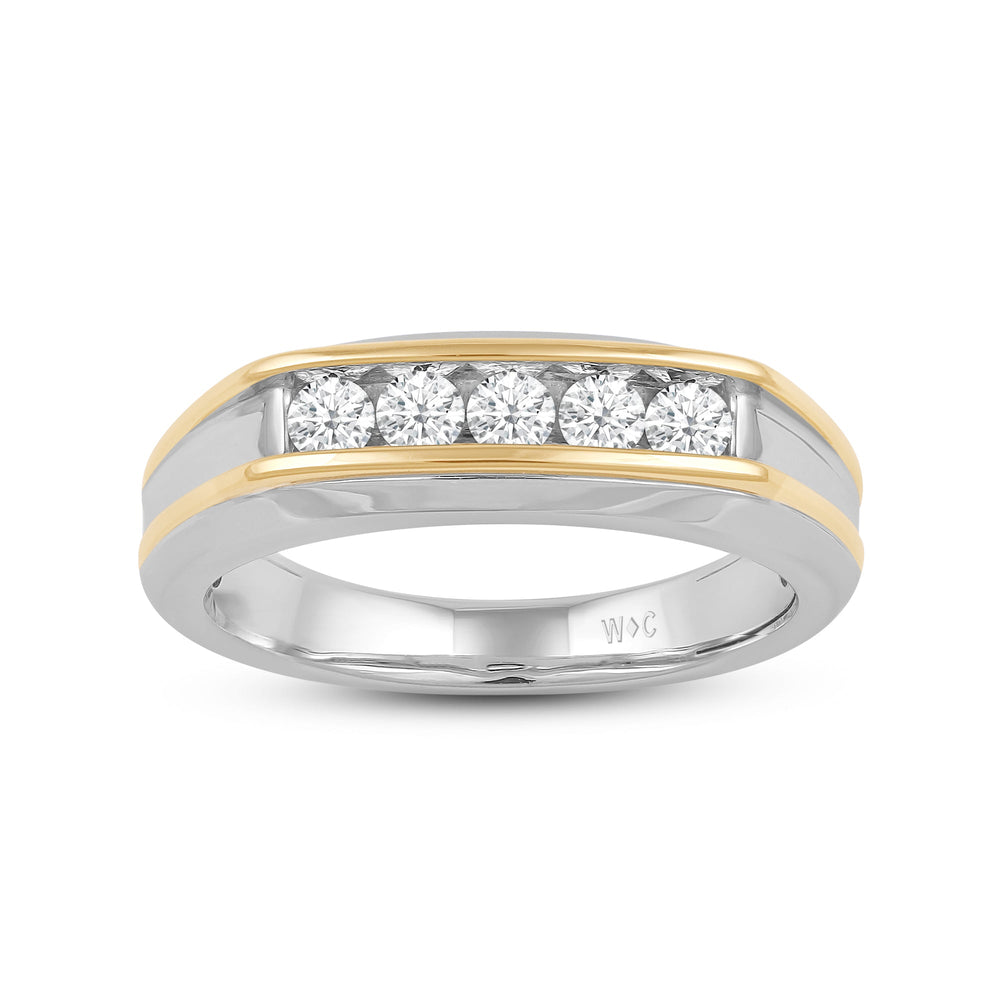 Two-Tone Channel Set 5 Stone Curved Diamond Ring with 18KT White & Yellow Gold / Lab / 1/2 Cut Diamond in 14KT White & Yellow Gold / Lab / 1/2 view 2

