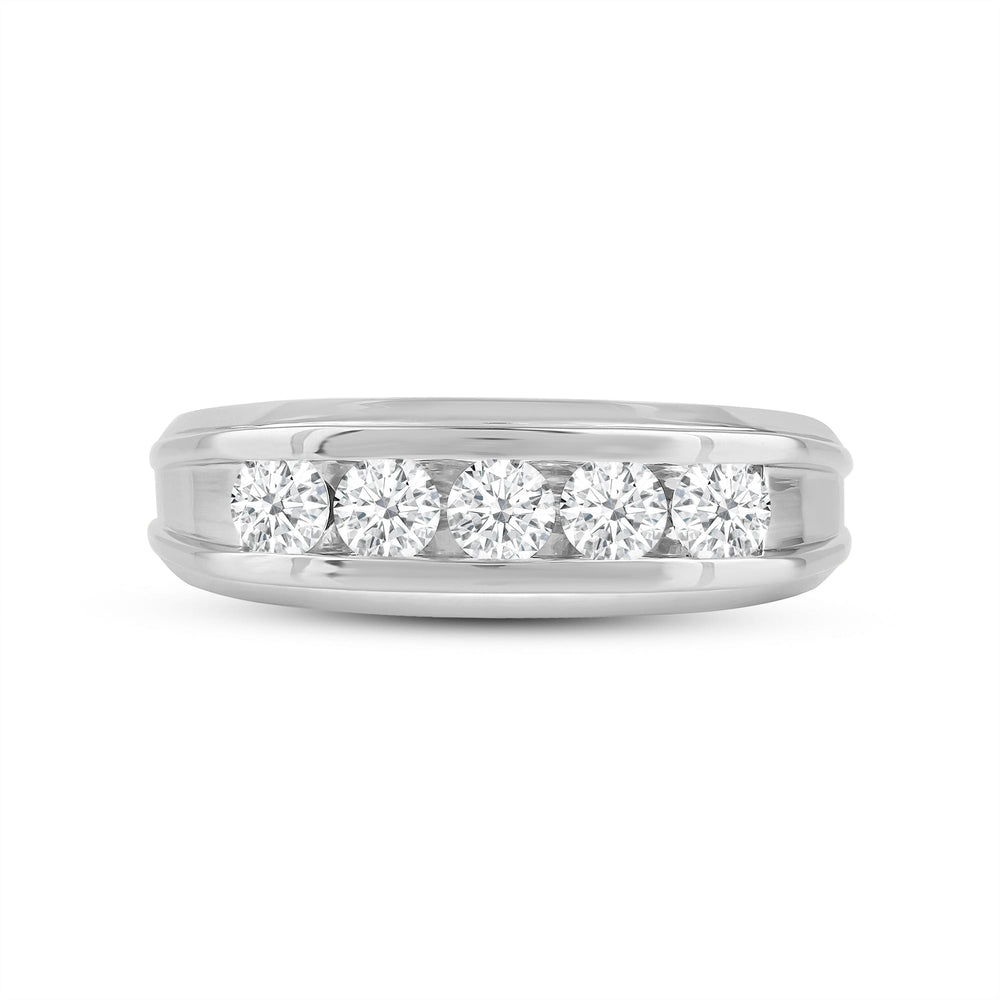 Two-Tone Channel Set 5 Stone Curved Diamond Ring with Platinum / Lab / 1 Cut Diamond in 14KT Platinum / Lab / 1 view 1
