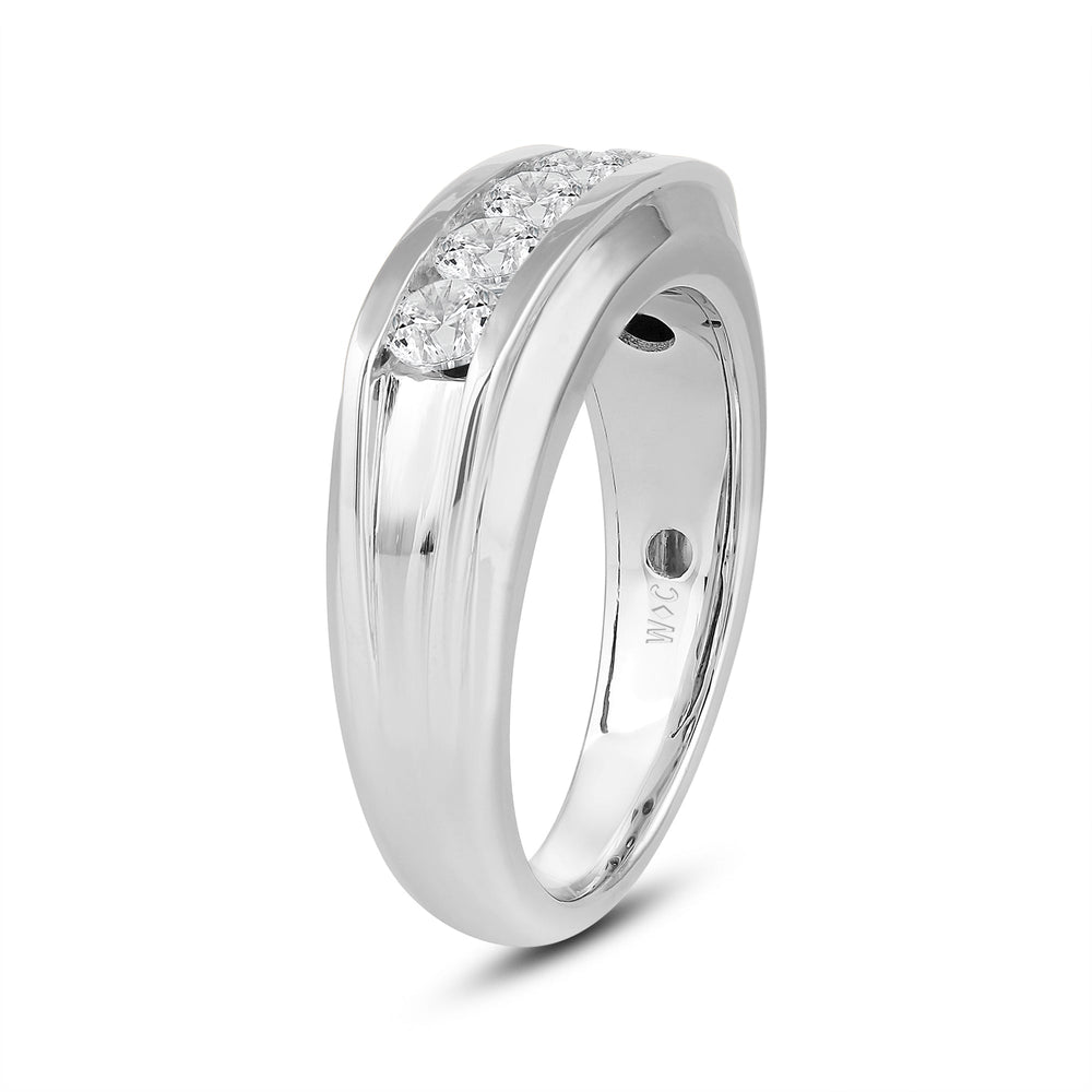Two-Tone Channel Set 5 Stone Curved Diamond Ring with Platinum / Lab / 1 Cut Diamond in 14KT Platinum / Lab / 1 view 3
