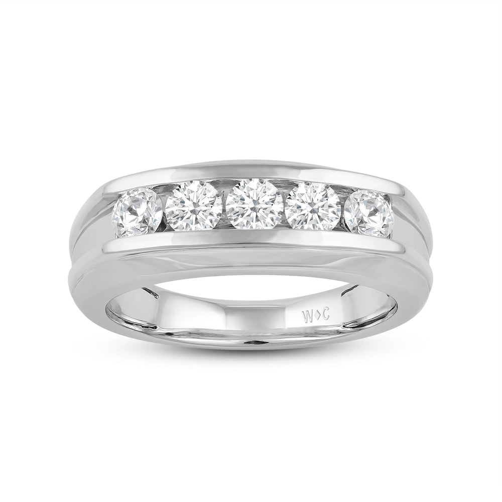 Two-Tone Channel Set 5 Stone Curved Diamond Ring with Platinum / Lab / 1 Cut Diamond in 14KT Platinum / Lab / 1 view 2
