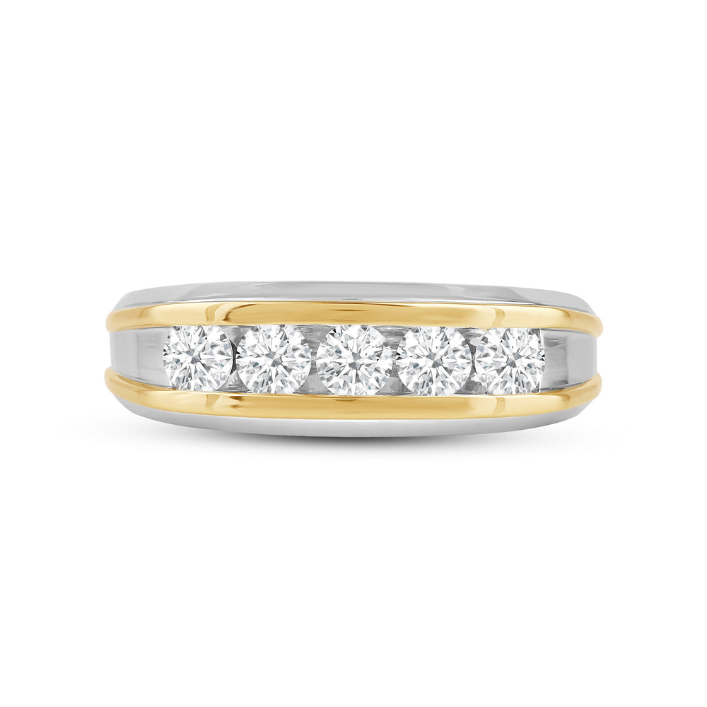 Two-Tone Channel Set 5 Stone Curved Diamond Ring with 18KT White & Yellow Gold / Lab / 1 Cut Diamond in 14KT White & Yellow Gold / Lab / 1 view 1
