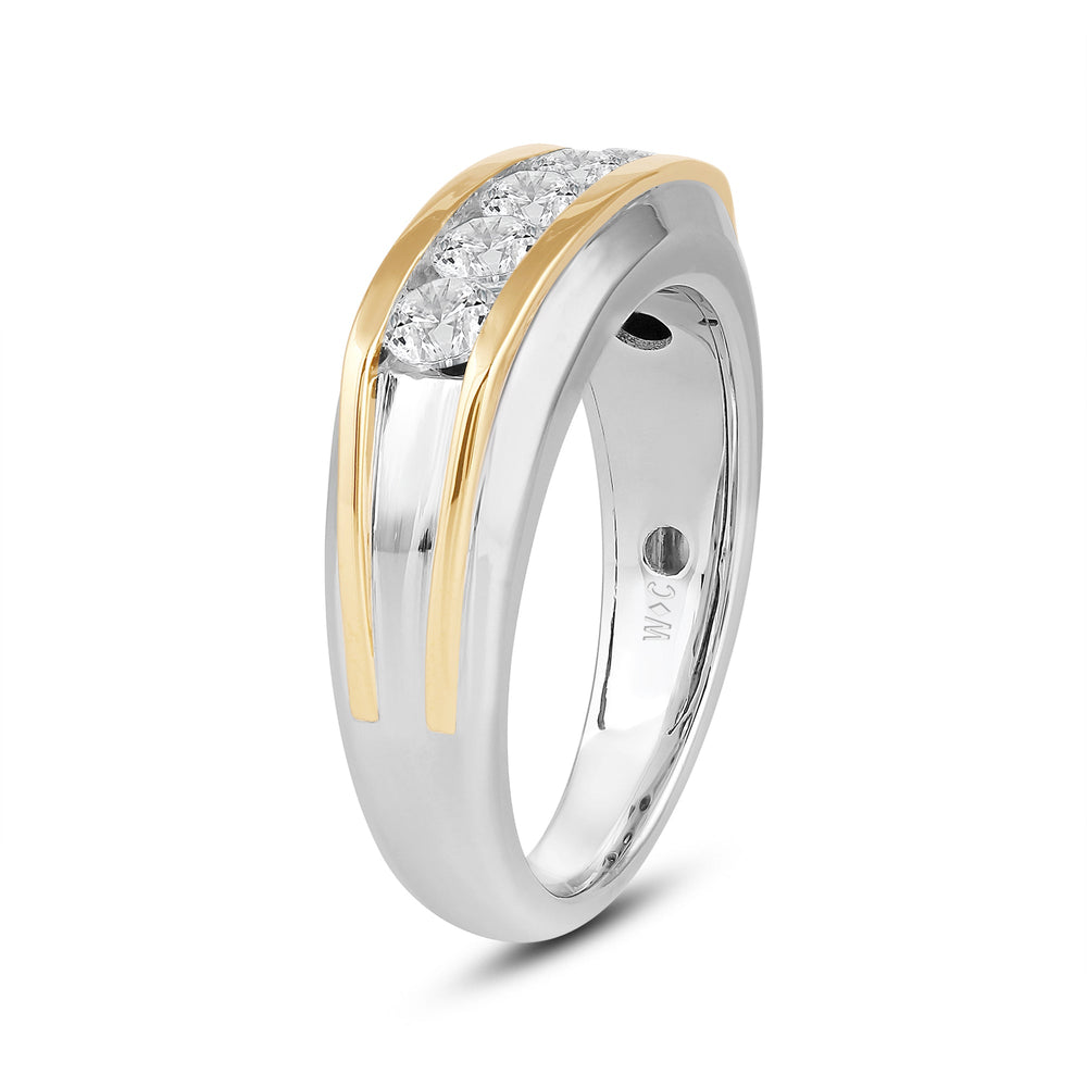Two-Tone Channel Set 5 Stone Curved Diamond Ring with 18KT White & Yellow Gold / Lab / 1 Cut Diamond in 14KT White & Yellow Gold / Lab / 1 view 3
