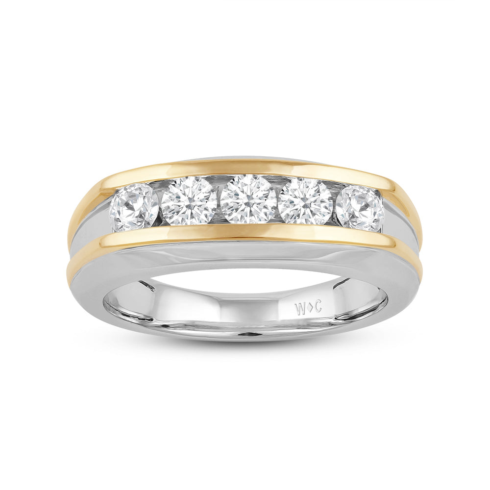 Two-Tone Channel Set 5 Stone Curved Diamond Ring with 18KT White & Yellow Gold / Lab / 1 Cut Diamond in 14KT White & Yellow Gold / Lab / 1 view 2
