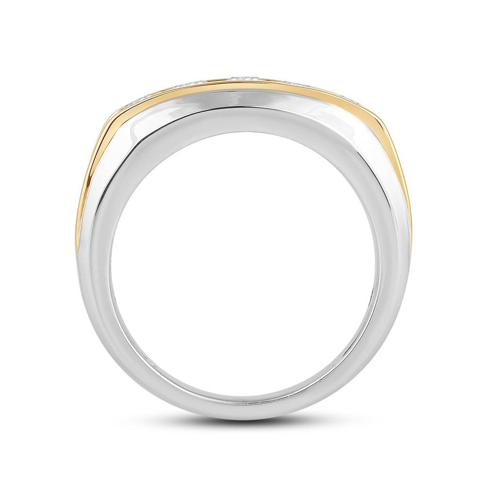 Two-Tone Channel Set 5 Stone Curved Diamond Ring with 18KT White & Yellow Gold / Lab / 1 Cut Diamond in 14KT White & Yellow Gold / Lab / 1 view 4
