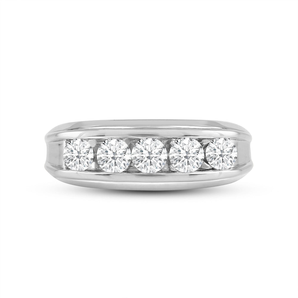 Two-Tone Channel Set 5 Stone Curved Diamond Ring with Platinum / Lab / 1 1/2 Cut Diamond in 14KT Platinum / Lab / 1 1/2 view 1
