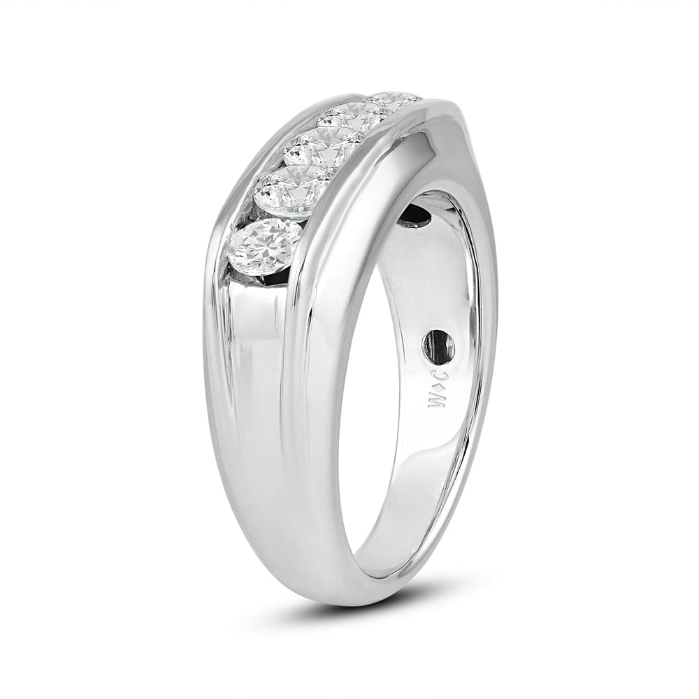 Two-Tone Channel Set 5 Stone Curved Diamond Ring with Platinum / Lab / 1 1/2 Cut Diamond in 14KT Platinum / Lab / 1 1/2 view 3

