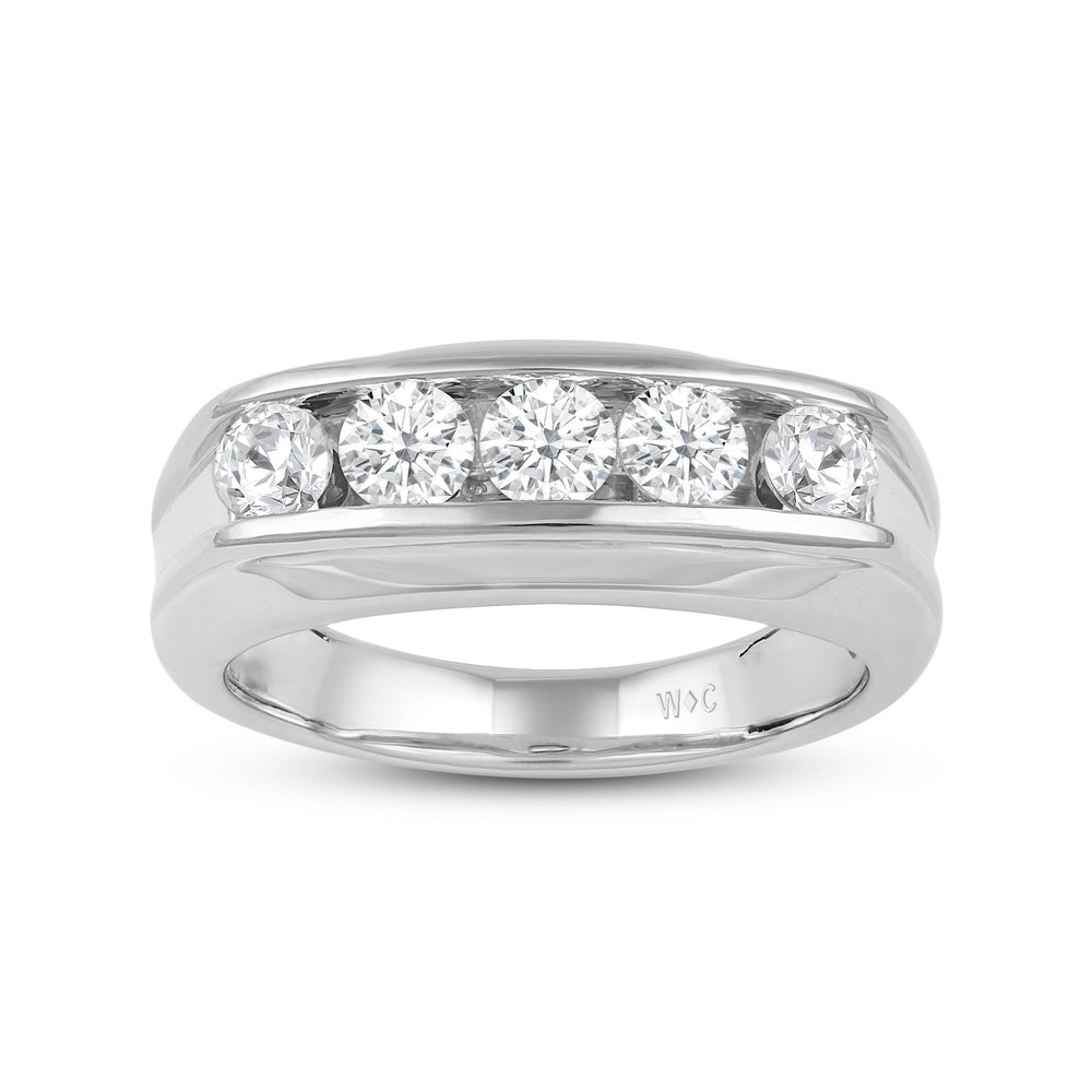 Two-Tone Channel Set 5 Stone Curved Diamond Ring with Platinum / Lab / 1 1/2 Cut Diamond in 14KT Platinum / Lab / 1 1/2 view 2
