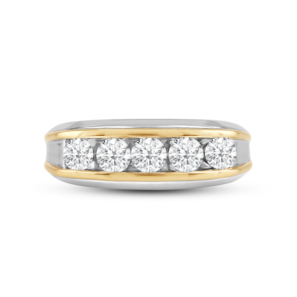 Two-Tone Channel Set 5 Stone Curved Diamond Ring with 18KT White & Yellow Gold / Lab / 1 1/2 Cut Diamond in 14KT White & Yellow Gold / Lab / 1 1/2 view 1
