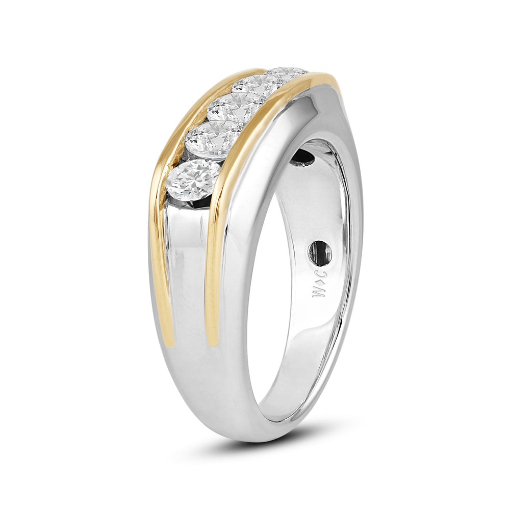 Two-Tone Channel Set 5 Stone Curved Diamond Ring with 18KT White & Yellow Gold / Lab / 1 1/2 Cut Diamond in 14KT White & Yellow Gold / Lab / 1 1/2 view 3
