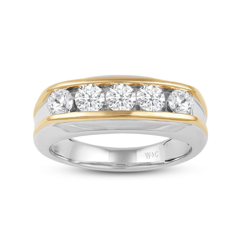 Two-Tone Channel Set 5 Stone Curved Diamond Ring with 18KT White & Yellow Gold / Lab / 1 1/2 Cut Diamond in 14KT White & Yellow Gold / Lab / 1 1/2 view 2
