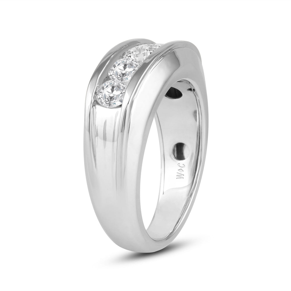Two-Tone Channel Set 5 Stone Curved Diamond Ring with Platinum / Lab / 2 Cut Diamond in 14KT Platinum / Lab / 2 view 3
