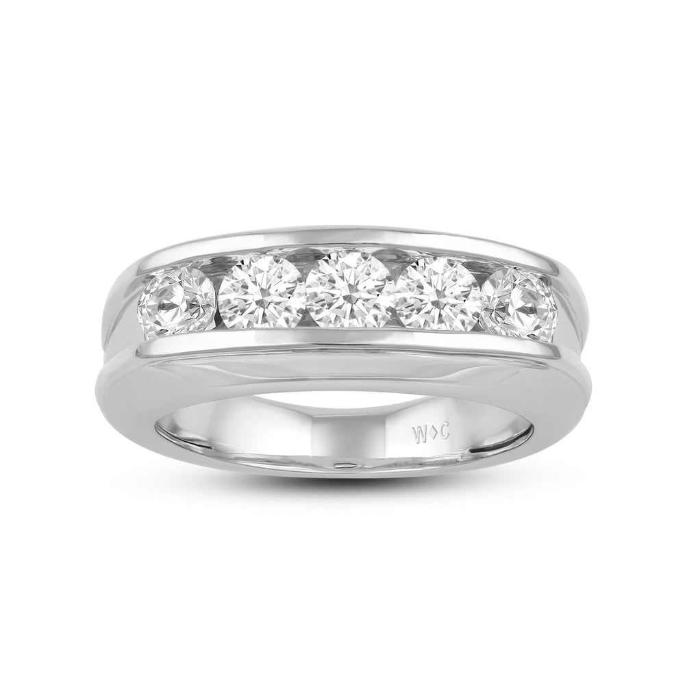 Two-Tone Channel Set 5 Stone Curved Diamond Ring with Platinum / Lab / 2 Cut Diamond in 14KT Platinum / Lab / 2 view 2
