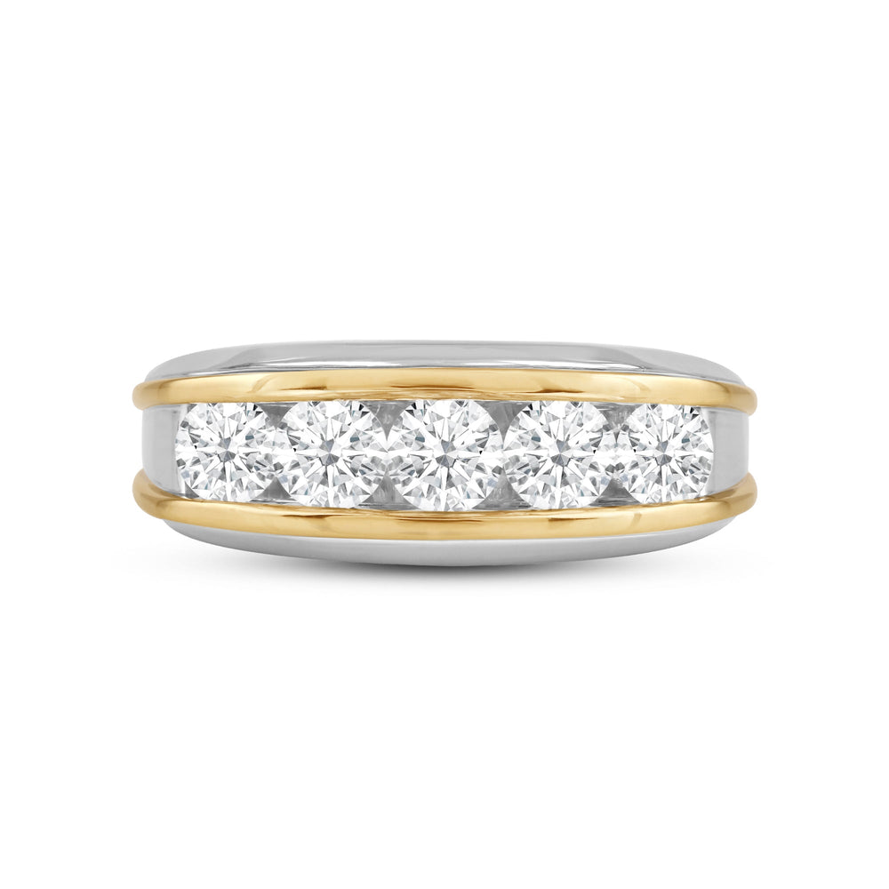 Two-Tone Channel Set 5 Stone Curved Diamond Ring with 18KT White & Yellow Gold / Lab / 2 Cut Diamond in 14KT White & Yellow Gold / Lab / 2 view 1
