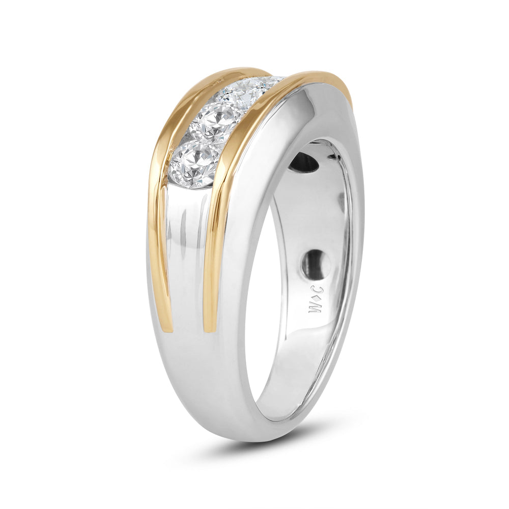 Two-Tone Channel Set 5 Stone Curved Diamond Ring with 18KT White & Yellow Gold / Lab / 2 Cut Diamond in 14KT White & Yellow Gold / Lab / 2 view 3
