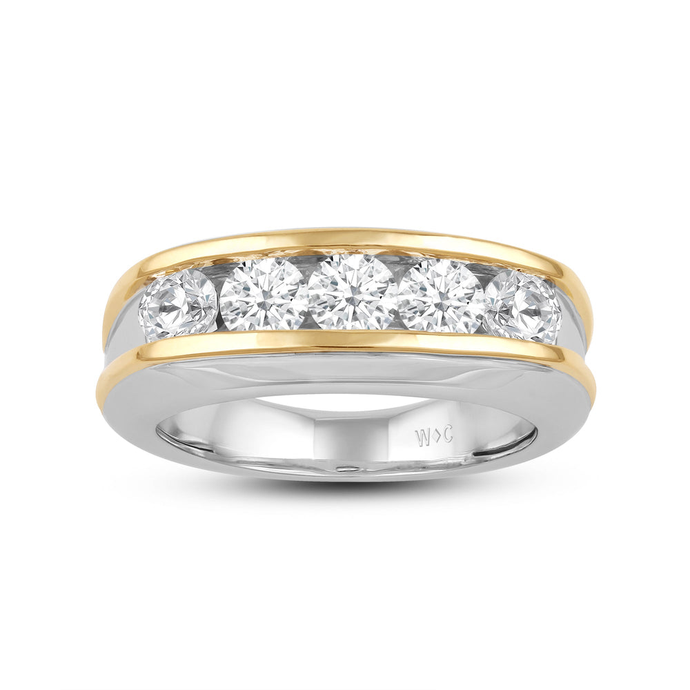 Two-Tone Channel Set 5 Stone Curved Diamond Ring with 18KT White & Yellow Gold / Lab / 2 Cut Diamond in 14KT White & Yellow Gold / Lab / 2 view 2
