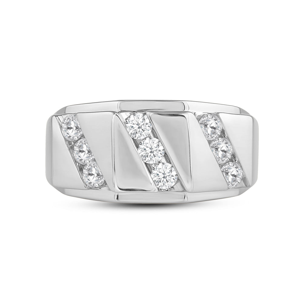3 Row Channel Set Diamond Accent Men's Ring with Platinum / Lab / 1 Cut Diamond in 14KT Platinum / Lab / 1 view 1
