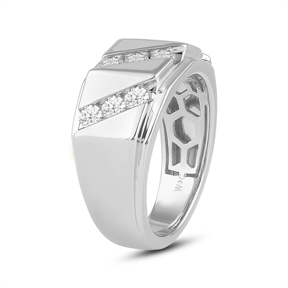 3 Row Channel Set Diamond Accent Men's Ring with Platinum / Lab / 1 Cut Diamond in 14KT Platinum / Lab / 1 view 3

