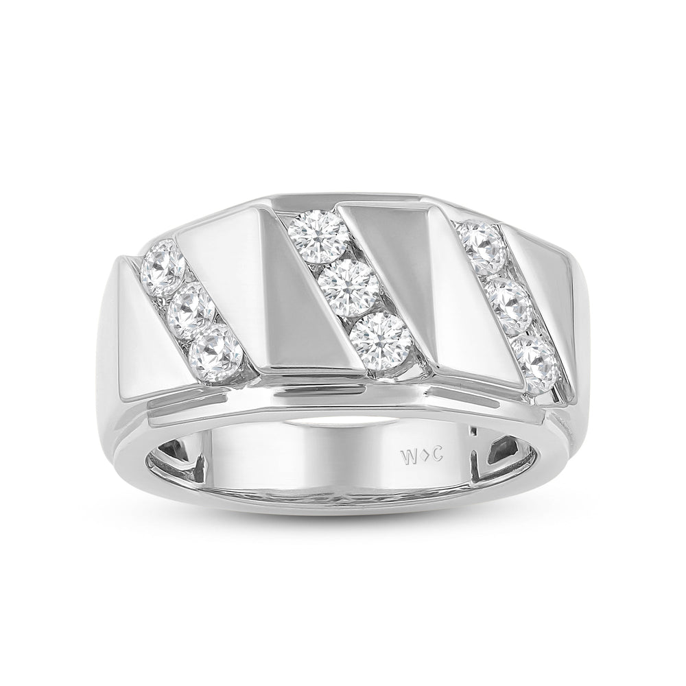 3 Row Channel Set Diamond Accent Men's Ring with Platinum / Lab / 1 Cut Diamond in 14KT Platinum / Lab / 1 view 2
