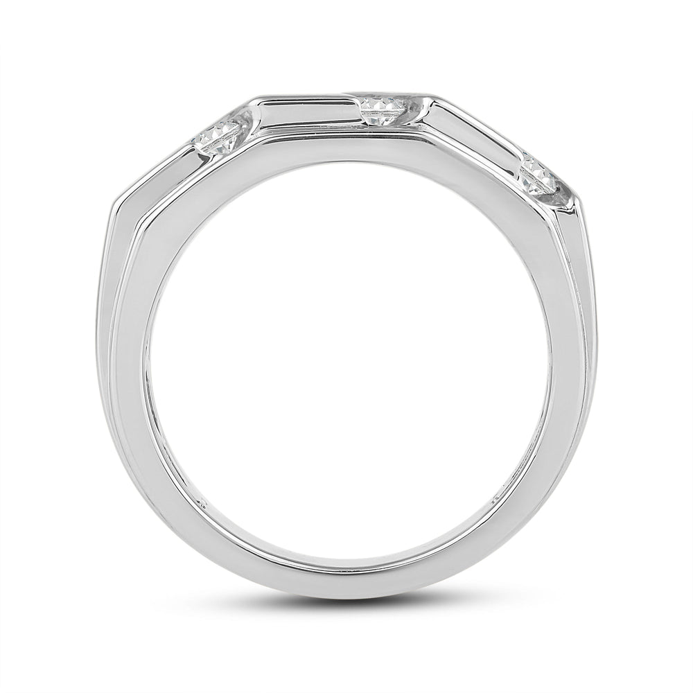 3 Row Channel Set Diamond Accent Men's Ring with Platinum / Lab / 1 Cut Diamond in 14KT Platinum / Lab / 1 view 4
