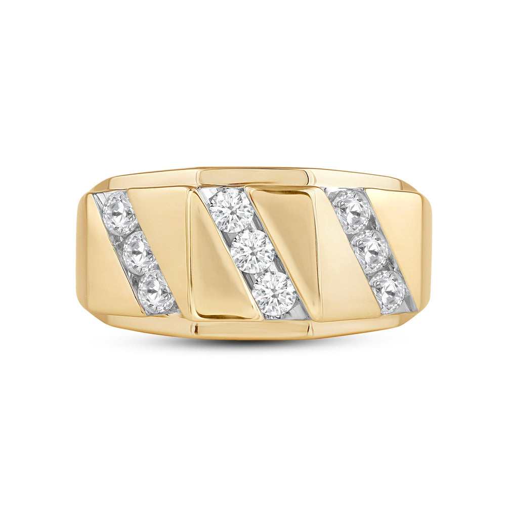 3 Row Channel Set Diamond Accent Men's Ring with 18KT Yellow Gold / Lab / 1 Cut Diamond in 14KT Yellow Gold / Lab / 1 view 1
