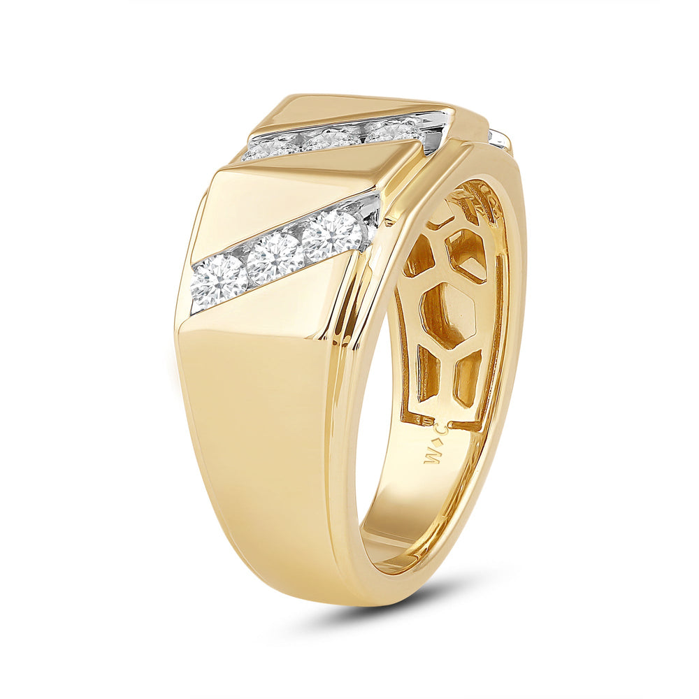 3 Row Channel Set Diamond Accent Men's Ring with 18KT Yellow Gold / Lab / 1 Cut Diamond in 14KT Yellow Gold / Lab / 1 view 3

