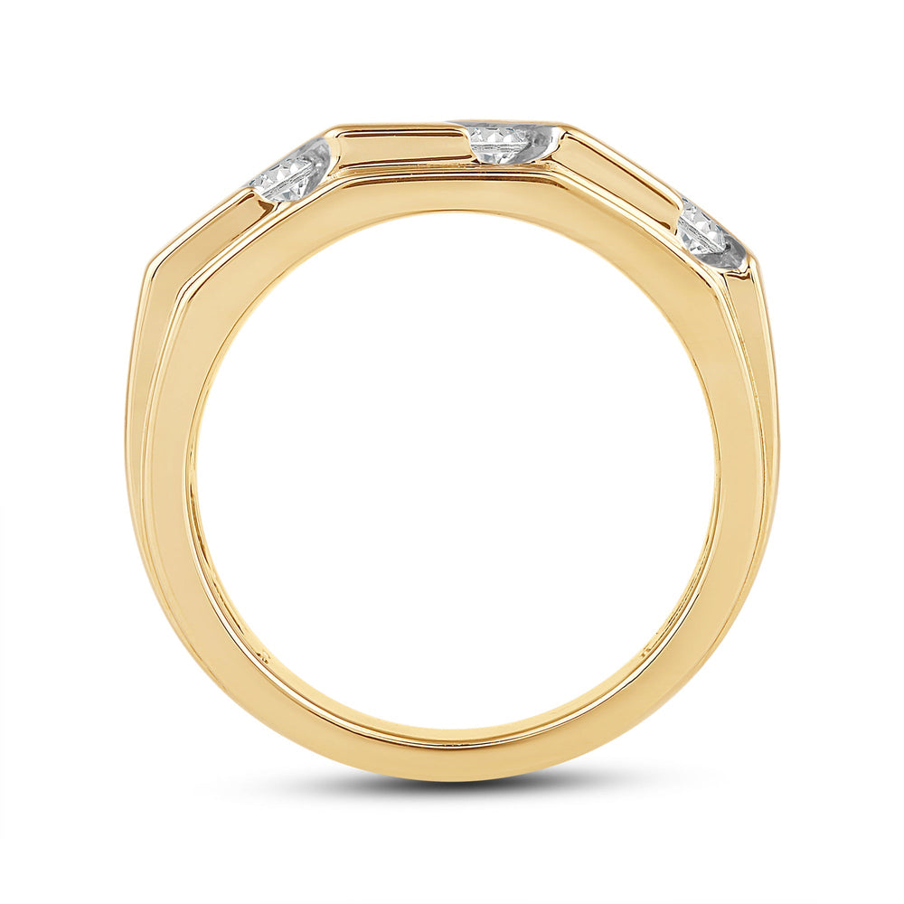 3 Row Channel Set Diamond Accent Men's Ring with 18KT Yellow Gold / Lab / 1 Cut Diamond in 14KT Yellow Gold / Lab / 1 view 4
