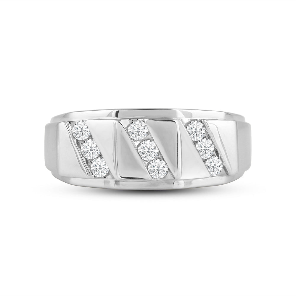 3 Row Channel Set Diamond Accent Men's Ring with Platinum / Lab / 1/2 Cut Diamond in 14KT Platinum / Lab / 1/2 view 1
