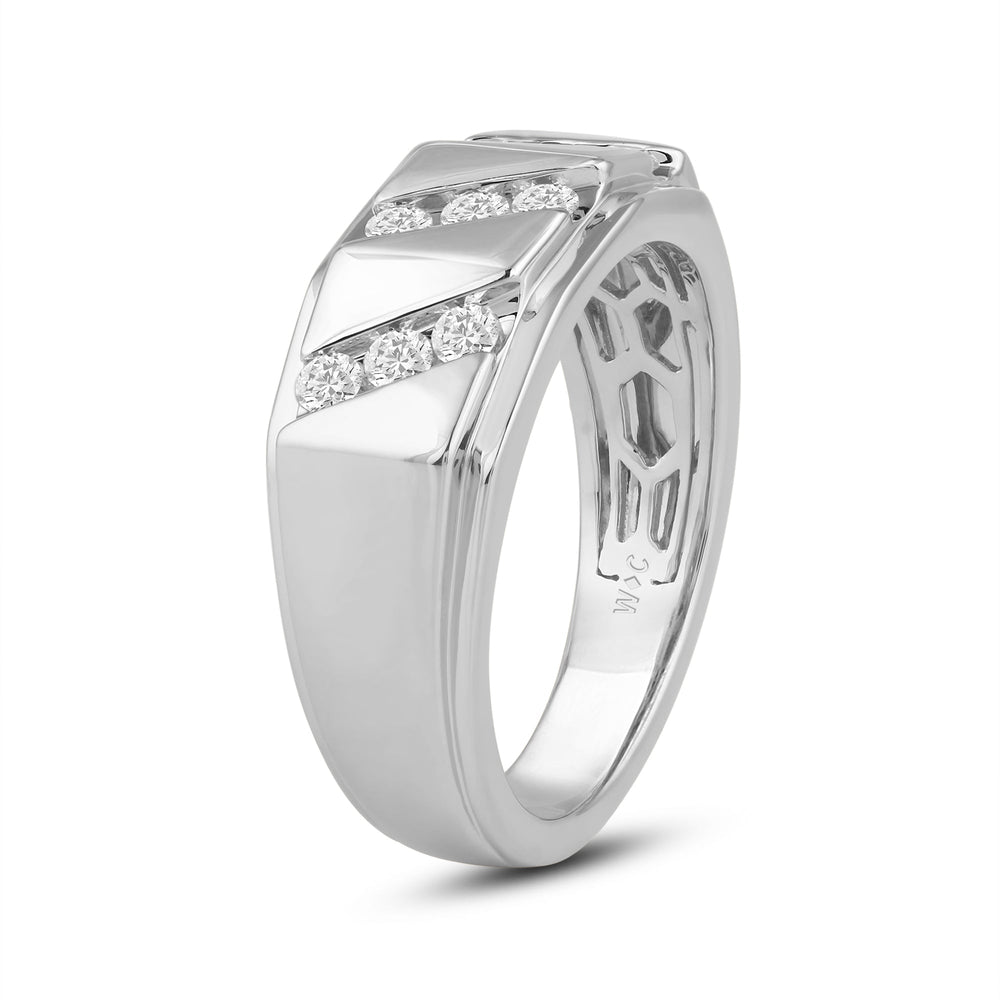3 Row Channel Set Diamond Accent Men's Ring with Platinum / Lab / 1/2 Cut Diamond in 14KT Platinum / Lab / 1/2 view 3
