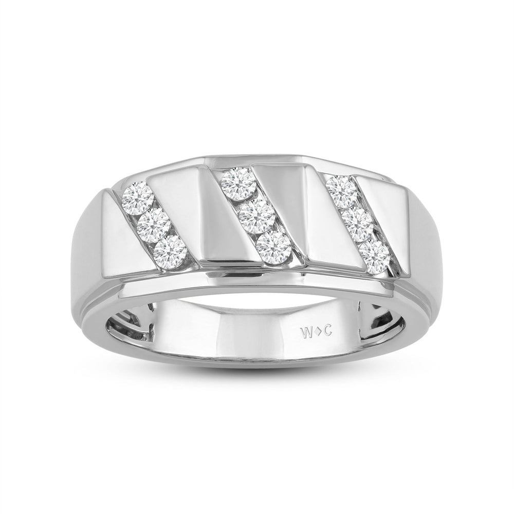 3 Row Channel Set Diamond Accent Men's Ring with Platinum / Lab / 1/2 Cut Diamond in 14KT Platinum / Lab / 1/2 view 2
