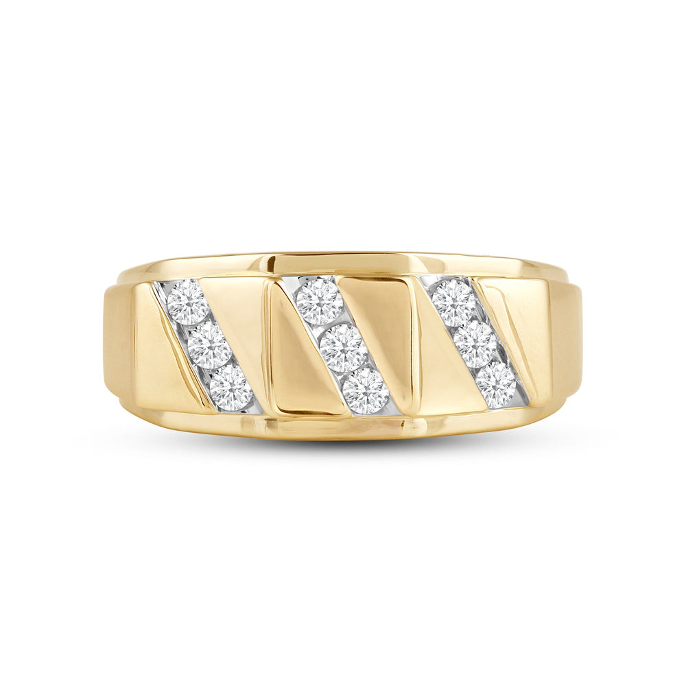 3 Row Channel Set Diamond Accent Men's Ring with 18KT Yellow Gold / Lab / 1/2 Cut Diamond in 14KT Yellow Gold / Lab / 1/2 view 1
