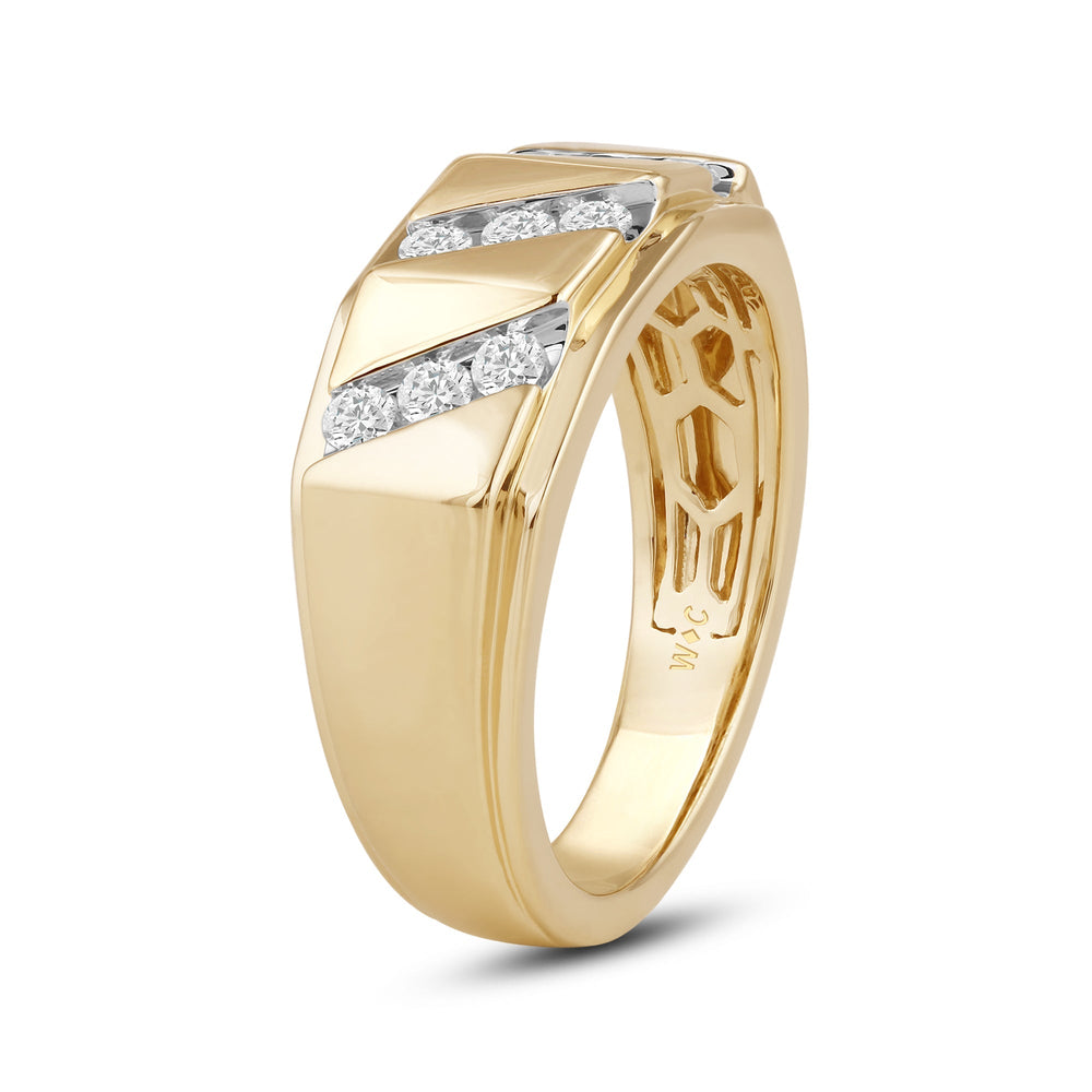 3 Row Channel Set Diamond Accent Men's Ring with 18KT Yellow Gold / Lab / 1/2 Cut Diamond in 14KT Yellow Gold / Lab / 1/2 view 3
