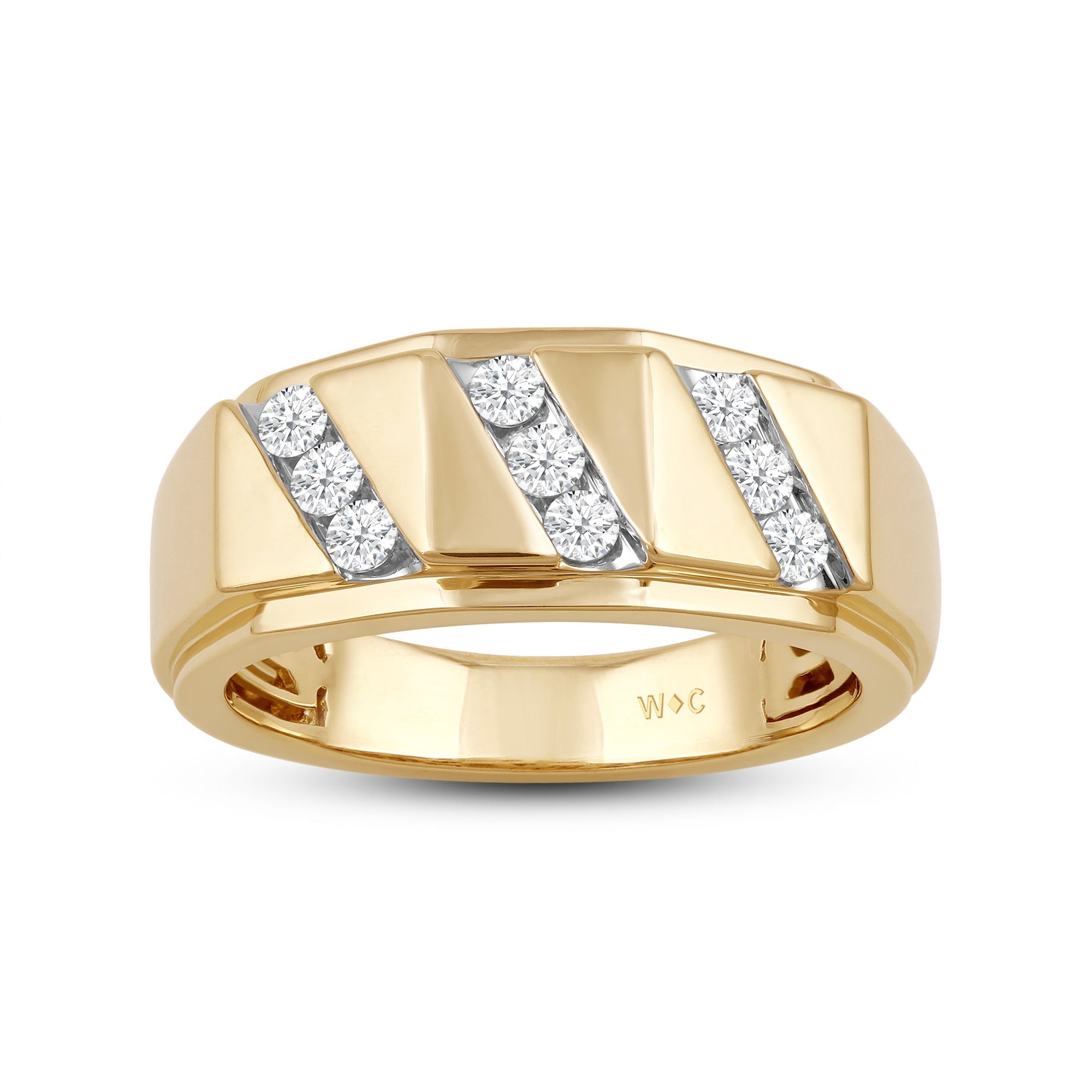 3 Row Channel Set Diamond Accent Mens Ring With Clarity