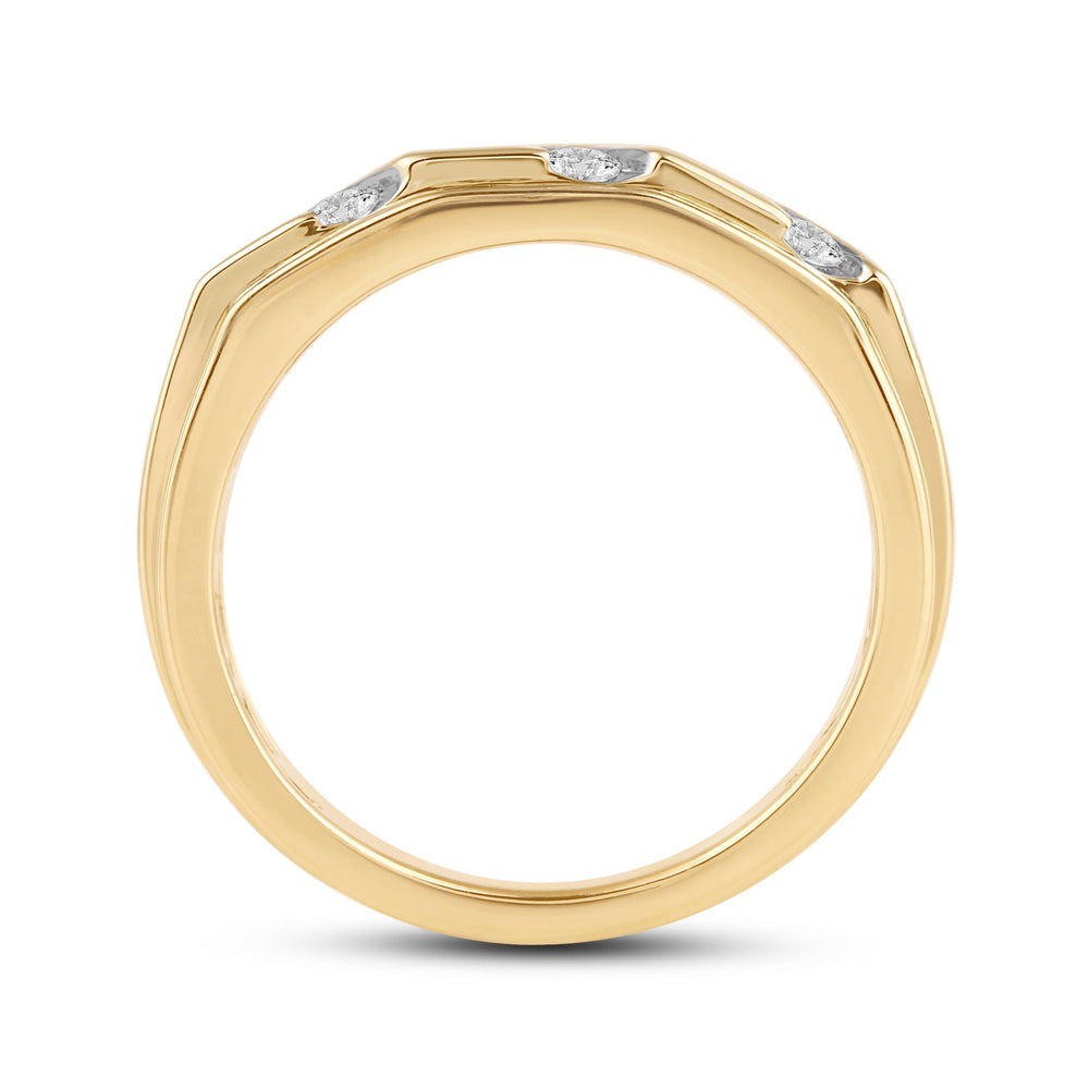 3 Row Channel Set Diamond Accent Men's Ring with 18KT Yellow Gold / Lab / 1/2 Cut Diamond in 14KT Yellow Gold / Lab / 1/2 view 4
