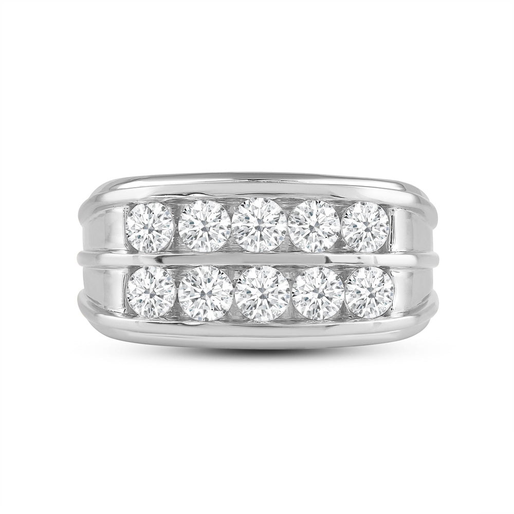 Two -Tone Channel Set 2 Row Diamond Men's Ring Size 10 with 18KT White Gold / Lab / 2 Cut Diamond in 14KT White Gold / Lab / 2 view 1
