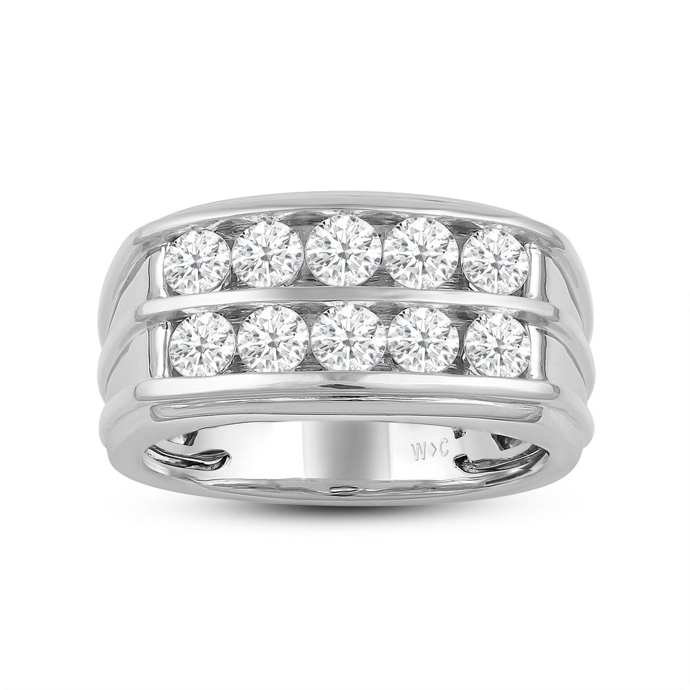 Two -Tone Channel Set 2 Row Diamond Men's Ring Size 10 with 18KT White Gold / Lab / 2 Cut Diamond in 14KT White Gold / Lab / 2 view 2
