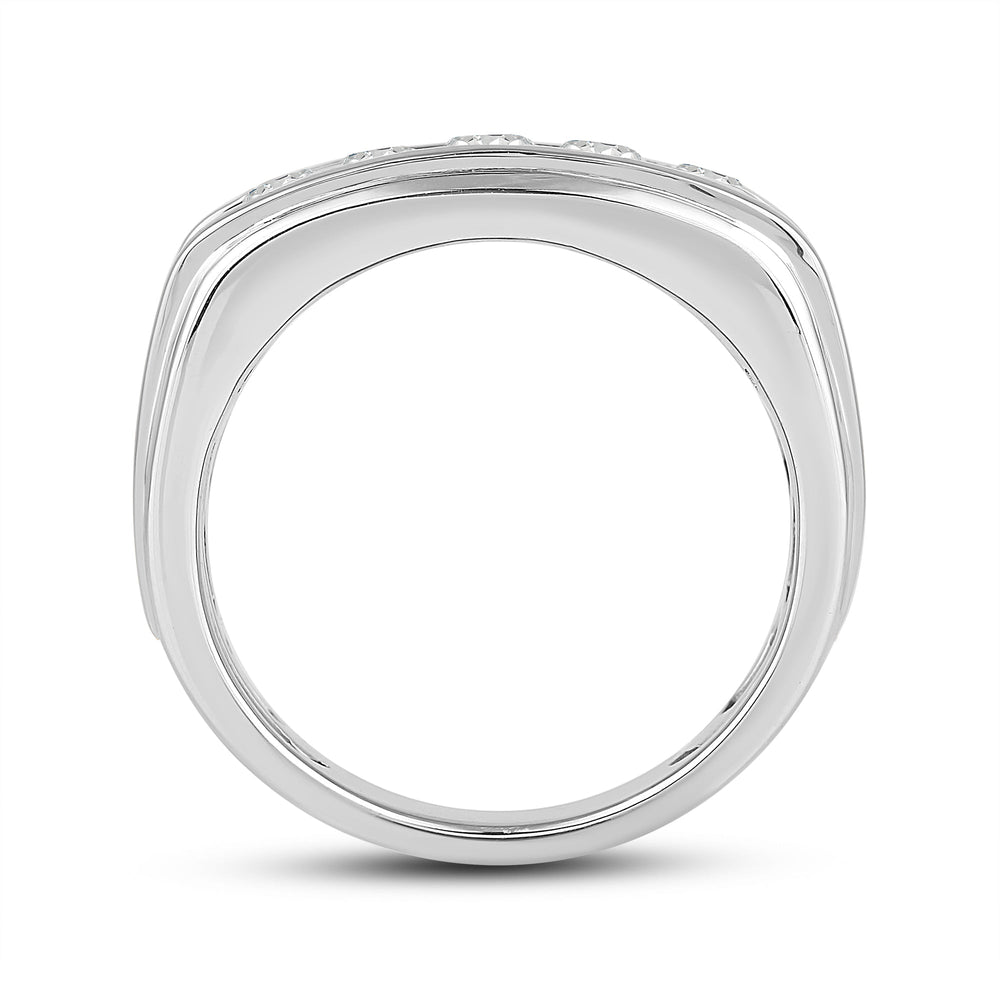 Two -Tone Channel Set 2 Row Diamond Men's Ring Size 10 with 18KT White Gold / Lab / 2 Cut Diamond in 14KT White Gold / Lab / 2 view 4
