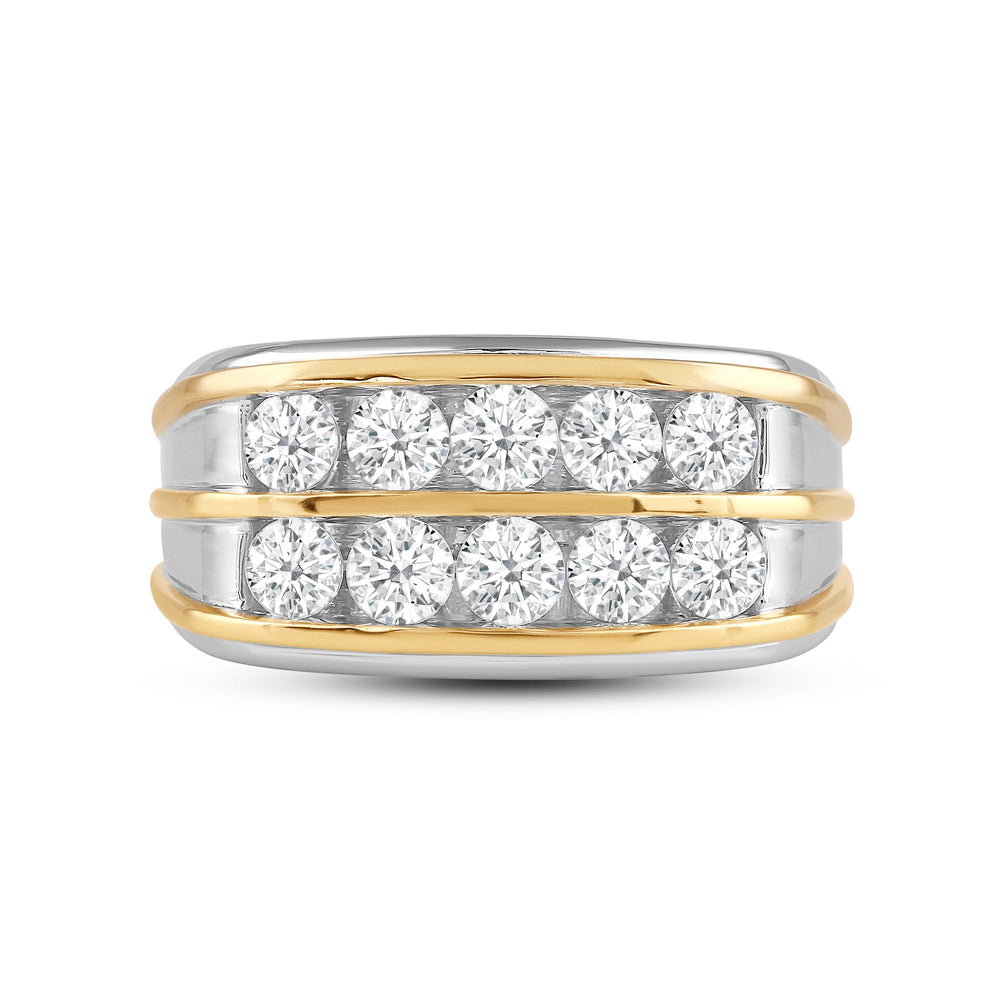 Two -Tone Channel Set 2 Row Diamond Men's Ring with 18KT White & Yellow Gold / Lab / 2 Cut Diamond in 14KT White & Yellow Gold / Lab / 2 view 1
