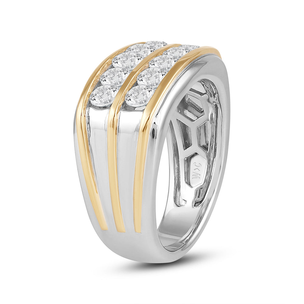 Two -Tone Channel Set 2 Row Diamond Men's Ring with 18KT White & Yellow Gold / Lab / 2 Cut Diamond in 14KT White & Yellow Gold / Lab / 2 view 3
