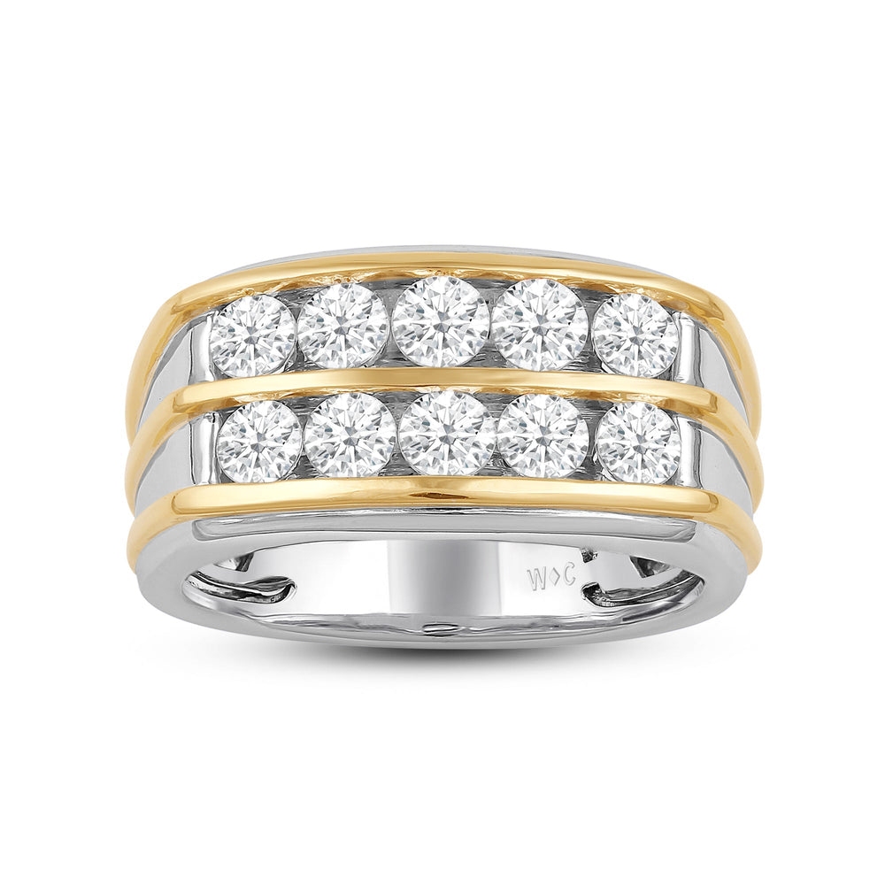 Two -Tone Channel Set 2 Row Diamond Men's Ring with 18KT White & Yellow Gold / Lab / 2 Cut Diamond in 14KT White & Yellow Gold / Lab / 2 view 2
