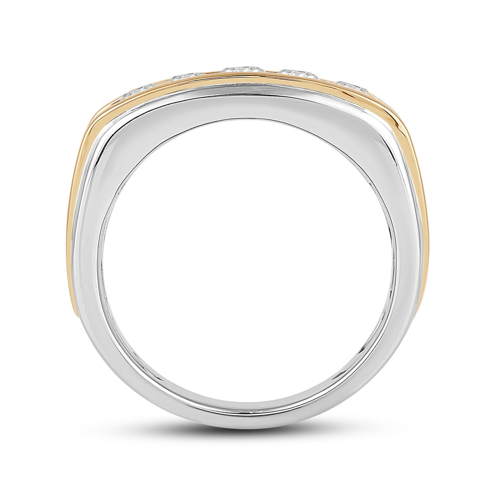 Two -Tone Channel Set 2 Row Diamond Men's Ring with 18KT White & Yellow Gold / Lab / 2 Cut Diamond in 14KT White & Yellow Gold / Lab / 2 view 4
