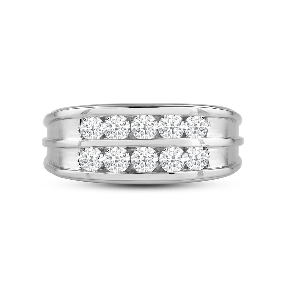 Two -Tone Channel Set 2 Row Diamond Men's Ring with Platinum / Lab / 1 1/2 Cut Diamond in 14KT Platinum / Lab / 1 1/2 view 1
