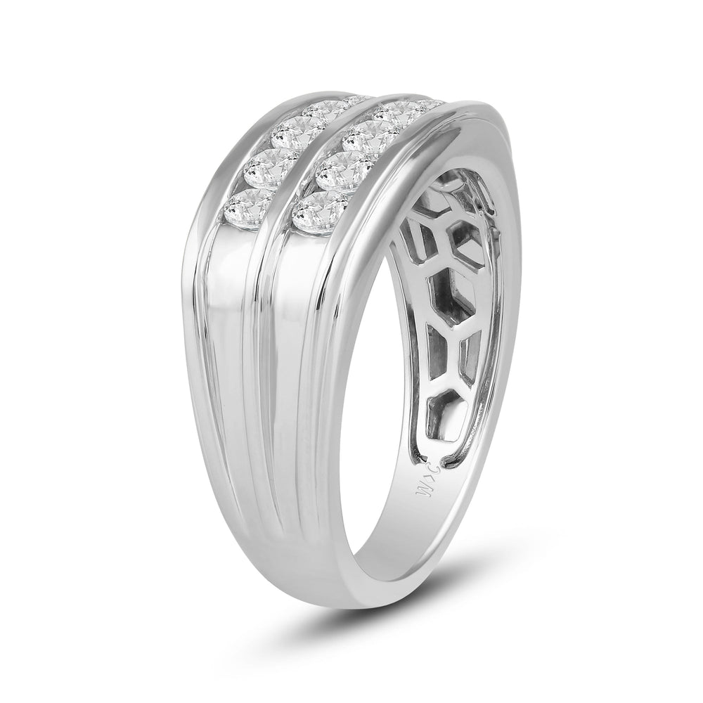 Two -Tone Channel Set 2 Row Diamond Men's Ring with Platinum / Lab / 1 1/2 Cut Diamond in 14KT Platinum / Lab / 1 1/2 view 3
