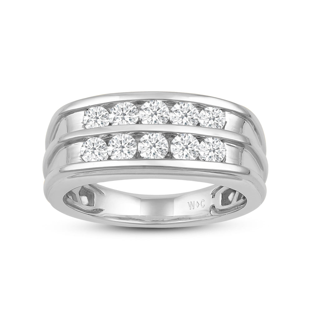 Two -Tone Channel Set 2 Row Diamond Men's Ring with Platinum / Lab / 1 1/2 Cut Diamond in 14KT Platinum / Lab / 1 1/2 view 2
